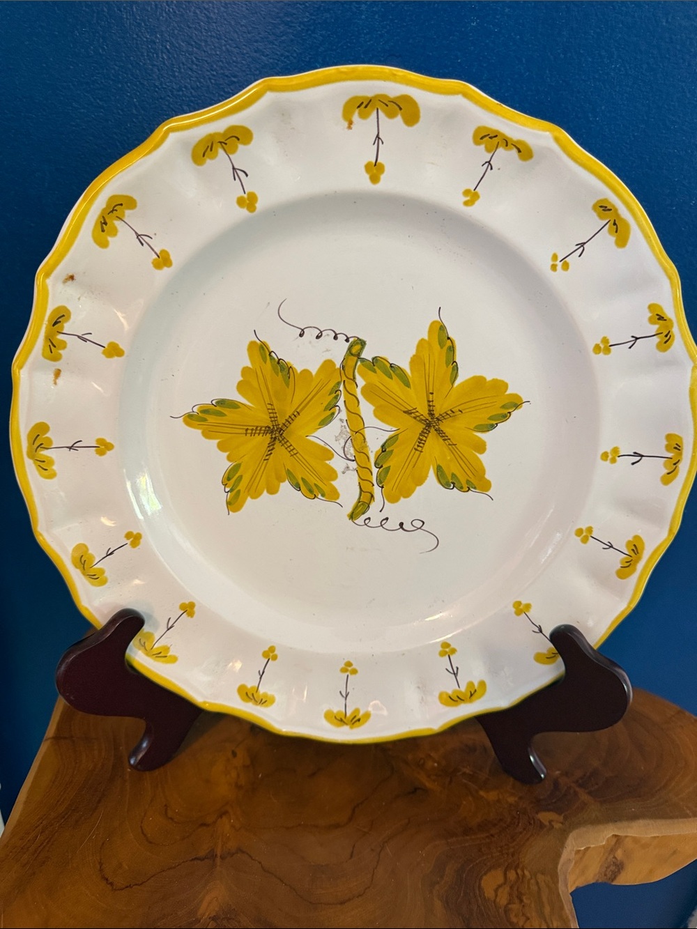 Vintage Italian Hand Painted and Numbered Scalloped Rim Plate/Platter 12”